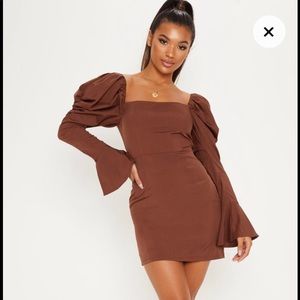 Chocolate Brown Puff sleeve dress